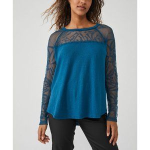 Free People Blue Long Sleeve Lace Tee